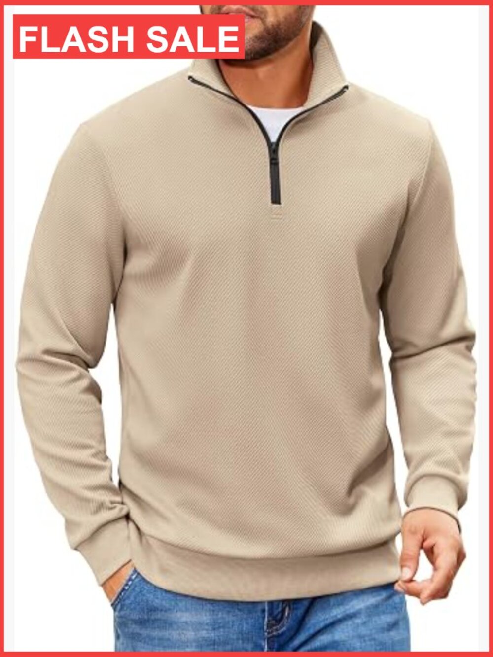 Men's Quarter Zip Pullover Sweatshirt, Mock Neck Quilted Knit, Casual Fall